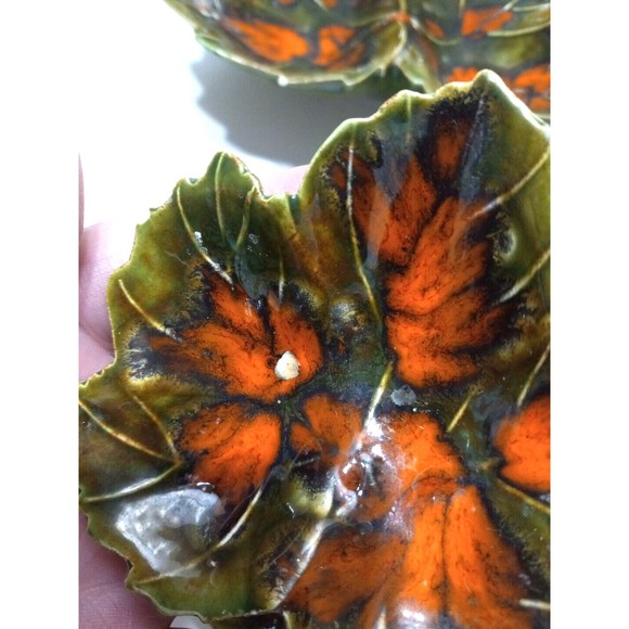 4 Fall Leaves Nesting Serve Dishes Vintage Hand Painted Glazed 1975 - Picture 3 of 8